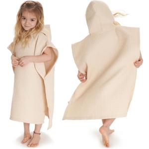 ZICOTO Soft Hooded Beach Towel for Kids - Cute Towel for Babies and Toddler Made of Waffle Cotton - Perfect Lightweight and Absorbent for Bath, Beach, Pool (Medium (3-6 yrs), Beige)
