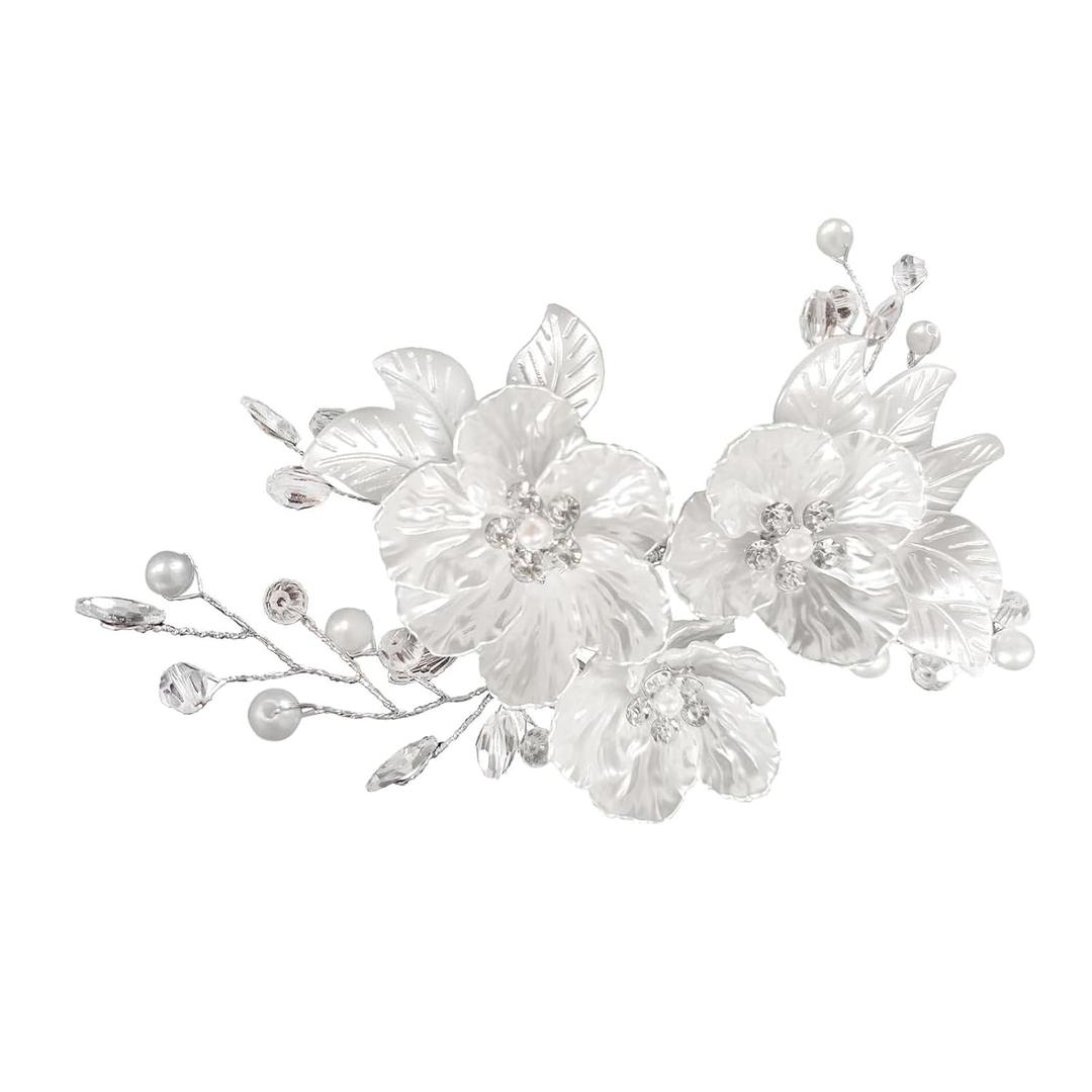 2 x New Crystal Pearl Headflower, Pearl and Silver Vine Wedding Hair Clip, Handmade Bridal Headpiece Luxury and Elegant Wedding Hair Clip(White)