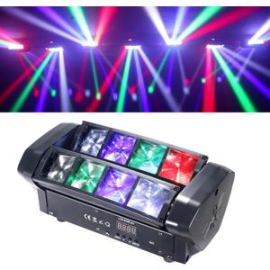 Mini Spider Moving Head Light 8x5W Beam LED Stage Lights RGBW Sound Activated DMX-512 Control for DJ Party Bar Disco Show Wedding Event Stage Lighting