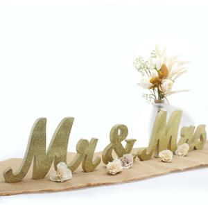 JOYLEX Mr Mrs Sign for Wedding Table, Mr and Mrs Wooden Letters, Large Mr. & Mrs. Party Decoration Items, Head Table Wedding Sign for Anniversary Party Valentine's Day Vintage Decor-Golden