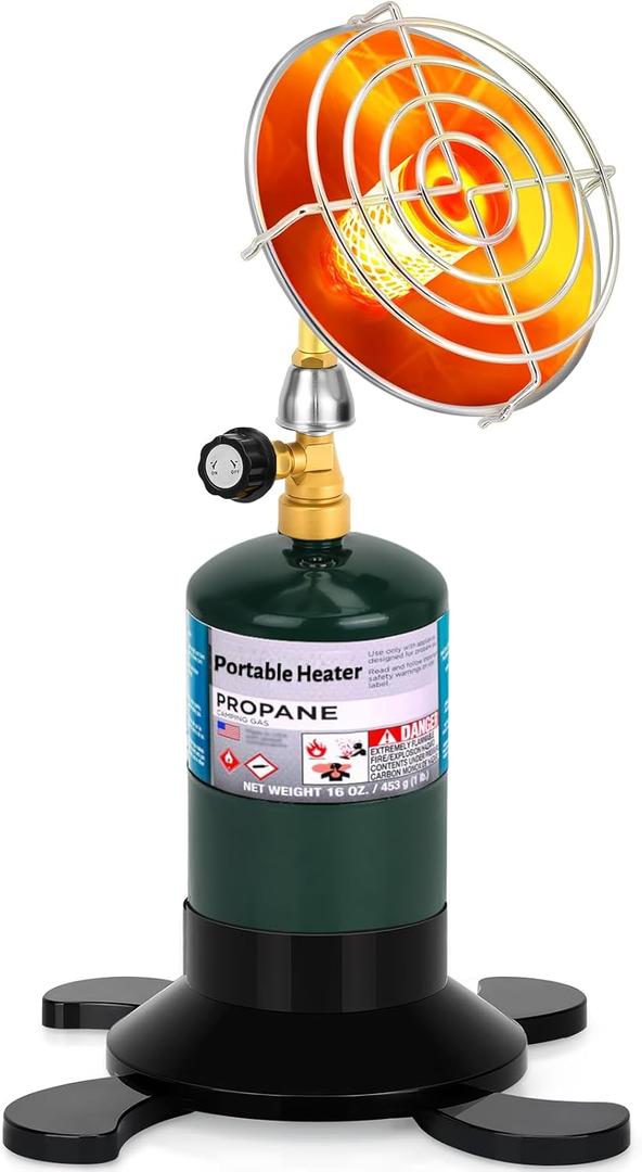 Portable Propane Heater for Outdoor Camping - Cordless Space Patio Heater with Control Valve & Foldable Tank Holder, Tent Heater for Winter Hiking Ice Fishing Hunting (Medium, Black)