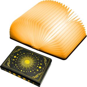 Foldable Book Lamp Decor Gifts, 7 Color LED Night Light Leather Cover USB Rechargeable, Unique Book Light Decoration for Bookshelf Home Desk, Book Lover Birthday Christmas Gifts Accessories Women Men