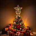 Christmas Tree Topper,50 LED Lighted Sparkling Star Tree Toppers Christmas Decorations,8 Lighting Modes Gold Star Xmas Decorations with Remote Control and Extra Battery Box,Glitter Christmas Ornament