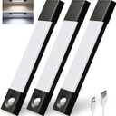 EZVALO Under Cabinet Lighting, Wireless Closet Lights, 30 LED Rechargeable Motion Sensor Light, Dimmable, 3 Color Temperatures, Counter Lights for Kitchen, Pantry, Bedroom, Wardrobe(3 Pack, Black) (8inch)