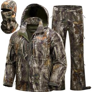 NEW VIEW Camo Hunting Clothes for Men, Quiet Warm Fleece Lining, Cold Weather Deer Hunting Jacket and Pants with Face Mask (Large)