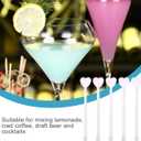 Glass Swizzle Sticks for Cocktails Drinks, 5Pcs Heart Shape Drink Swizzle Sticks Glass Coffee Beverage Cocktail Stirrers Stirring Spoons for Restaurant Home Bar Party