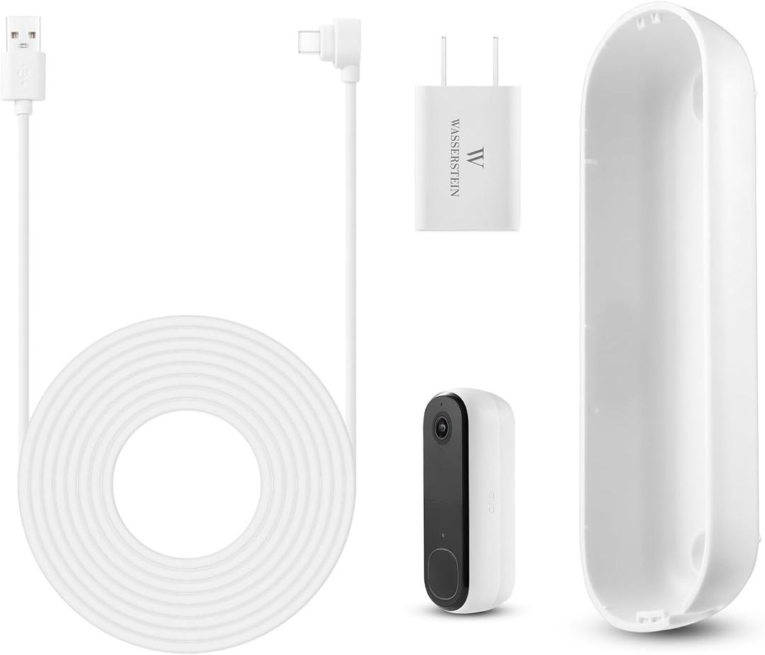 Wasserstein Power Adapter (5.2V 2A) with L-Shaped USB-C Cable (26ft.) & Backplate - Compatible with Arlo Video Doorbell 2K (2nd Generation) (White) (Doorbell NOT Included)