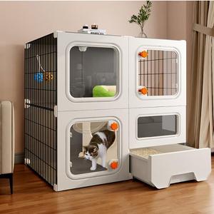 Cat Cage Cat Enclosure with Litter Box, Cat Playpen Detachable Metal, Cat Cage Indoor and Outdoor, Ferret Cage, Rabbit Cage (White)