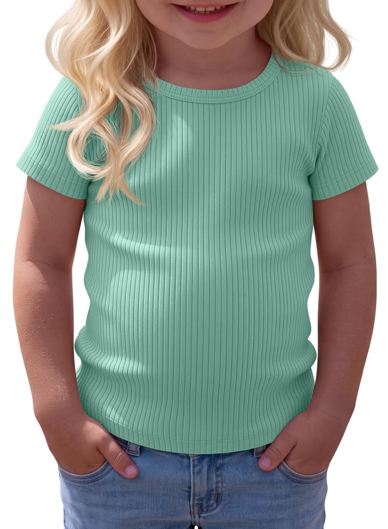 VhicPlevo Toddler Girls' Ribbed T Shirts, Mint Green, 2T (Green)