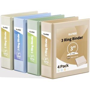 SUNEE 3 Ring Binder 3 Inch 4 Pack, Clear View Binder Three Ring PVC-Free (Fit 8.5x11 Inches) for School or Office Supplies, Neutral Aesthetic