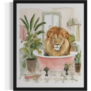 Lion Wall Art Poster Print, Animal Bathtub Pictures Restroom Wall Art Painting for Bathroom Decor Gallery 49 (Lion, 10" L x 8" W, Unframed)