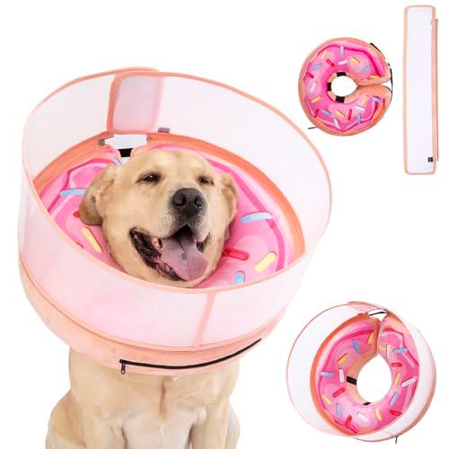 Inflatable Dog Cone Collar with Enhanced Anti-Licking, Soft Neck Donut for Dogs Cats, Recovery Pet Cone Collar After Surgery for Large Medium Small Dogs (Donut Pink2, Large)