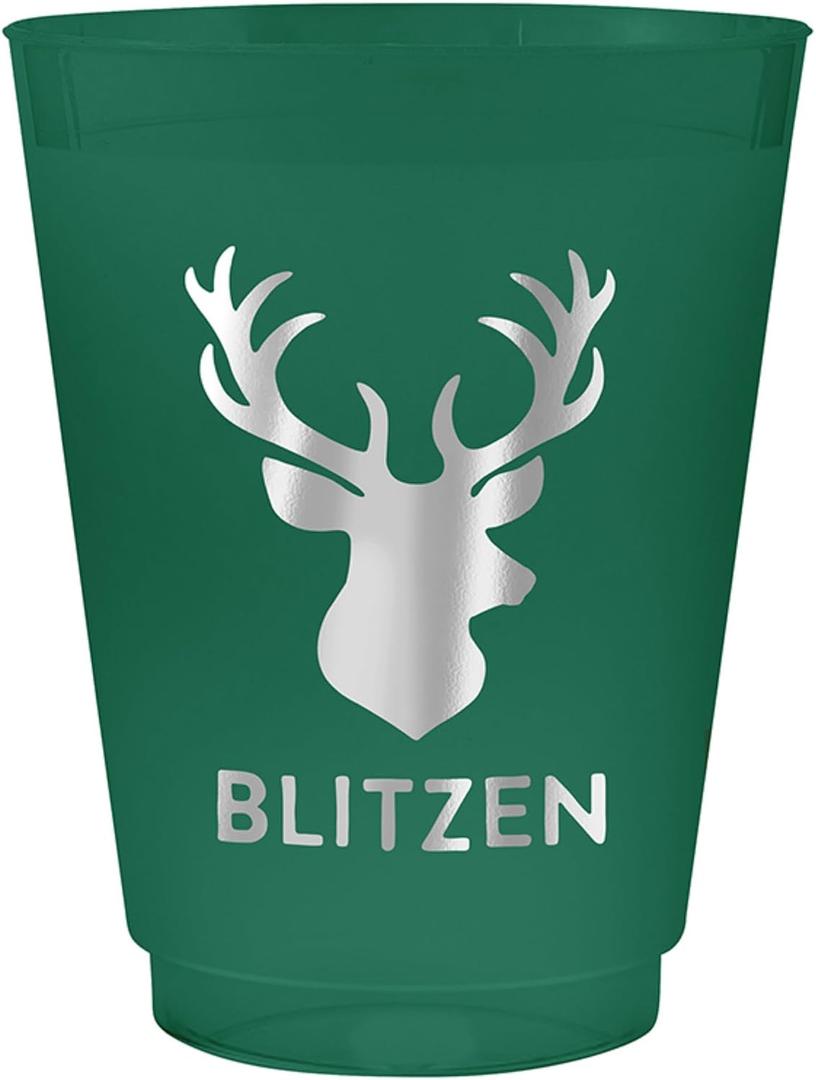 2 x Santa Barbara Design Studio Holiday 8-Count Plastic Frost Beverage Cups, 16 Fluid Ounces, Blitzen Reindeer
