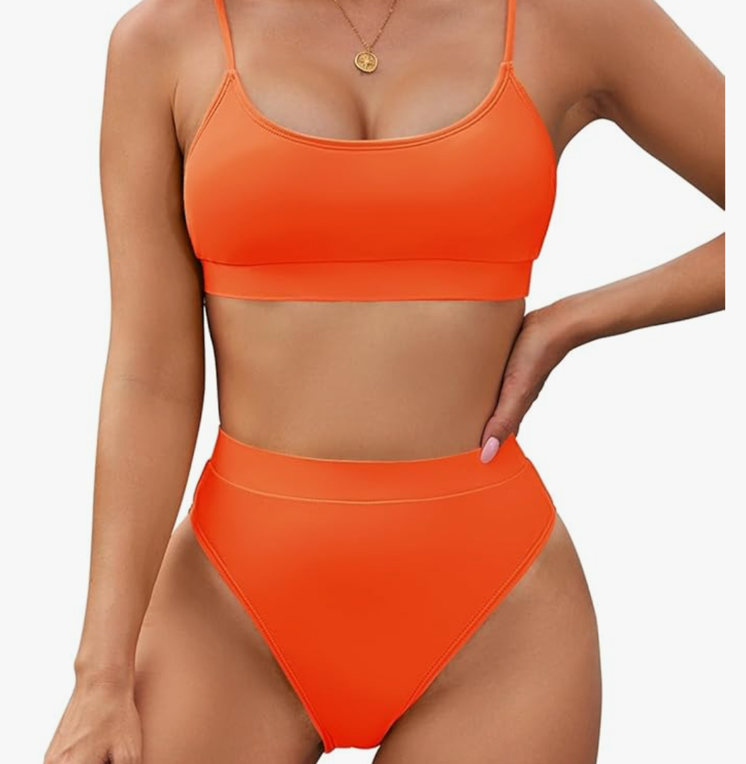 Pink Queen Plus Size High Waisted Bikini Set for Women Two Piece Cheeky High Cut Swimsuit Bathing Suit White M
