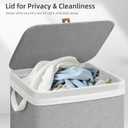 STORAGE MANIAC Metal Frame Laundry Hamper with Lid, 90L Tall Laundry Baskets with Removeable Bag, Large Clothes Hamper with PU Tag, Laundry Bin for Dorm, Collage, Bathroom, Bedroom, Gray