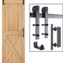 SMARTSTANDARD 5 FT Heavy Duty Sturdy Sliding Barn Door Hardware Kit, Black, (Whole Set Includes 1x Pull Handle Set & 1x Floor Guide) Fit 28''-30" Wide Door Panel (I Shape Hanger)