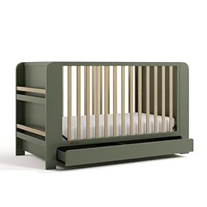 Graco Read-with-Me 4-in-1 Convertible Crib with Drawer (Olive with Driftwood) - GREENGUARD Gold Certified Converts to Toddler Bed, Daybed, and Functional Bookshelves