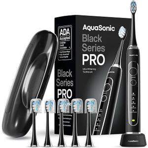Aquasonic Black Series PRO – Ultra-Whitening Electric Toothbrush – 5 Modes & Smart Timers – Premium Travel Case & 6 Proflex Brush Heads – ADA Accepted Toothbrush