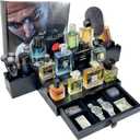 Classic Wooden Cologne Organizer for Men 3 Tier Black | High Grade Velvet Lining and Stylish Gift Box | Uncluttered Design Perfume Display Stand Gift Idea