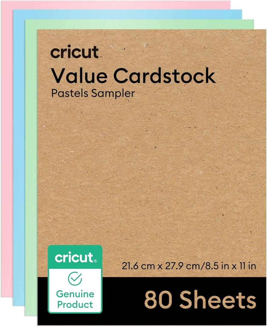 Cricut Value Cardstock, Pastels Sampler - 8.5 in x 11 in (80 ct)