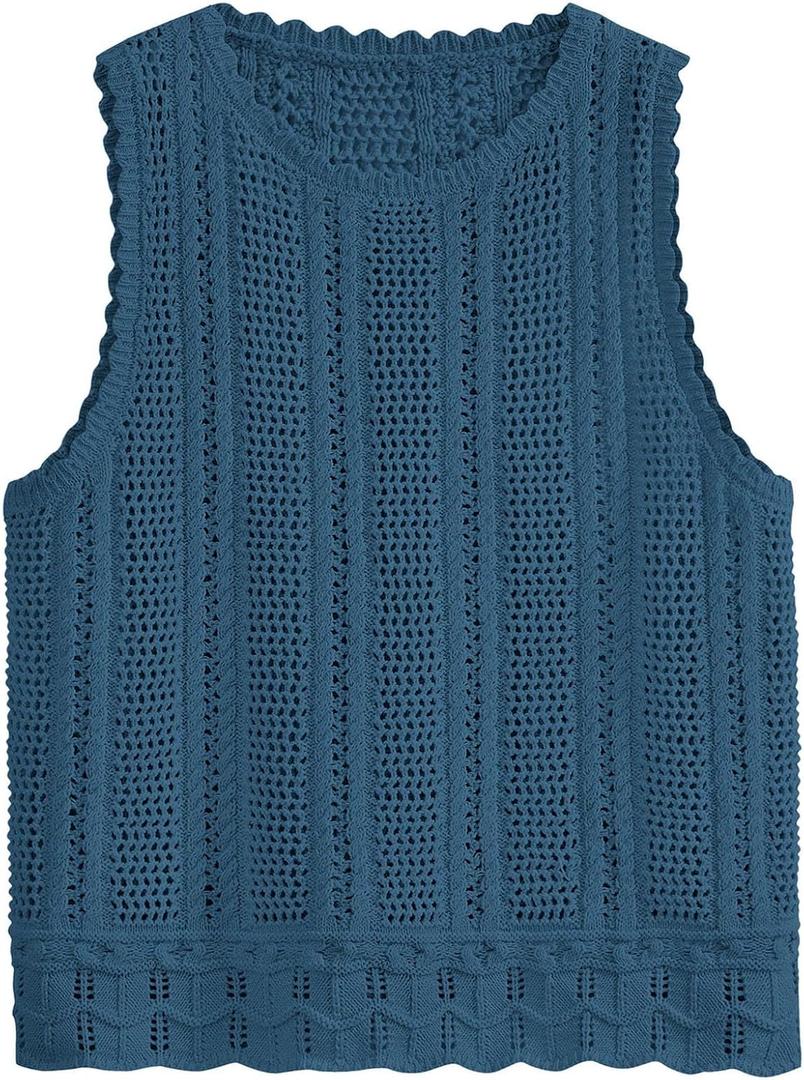 KIRUNDO Beach Vacation Clothes for Women Spring Summer Crochet Sweater Vest Tank Tops Cover Ups Resort Cruise Outfits 2026 (Blue, M)
