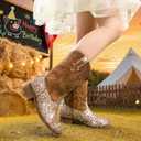 Motasha Girls Cowgirl Boots Unisex-Child Mid Calf Glitter Toddler Cowboy Boot Little Big Kids Western Riding Shoes 7