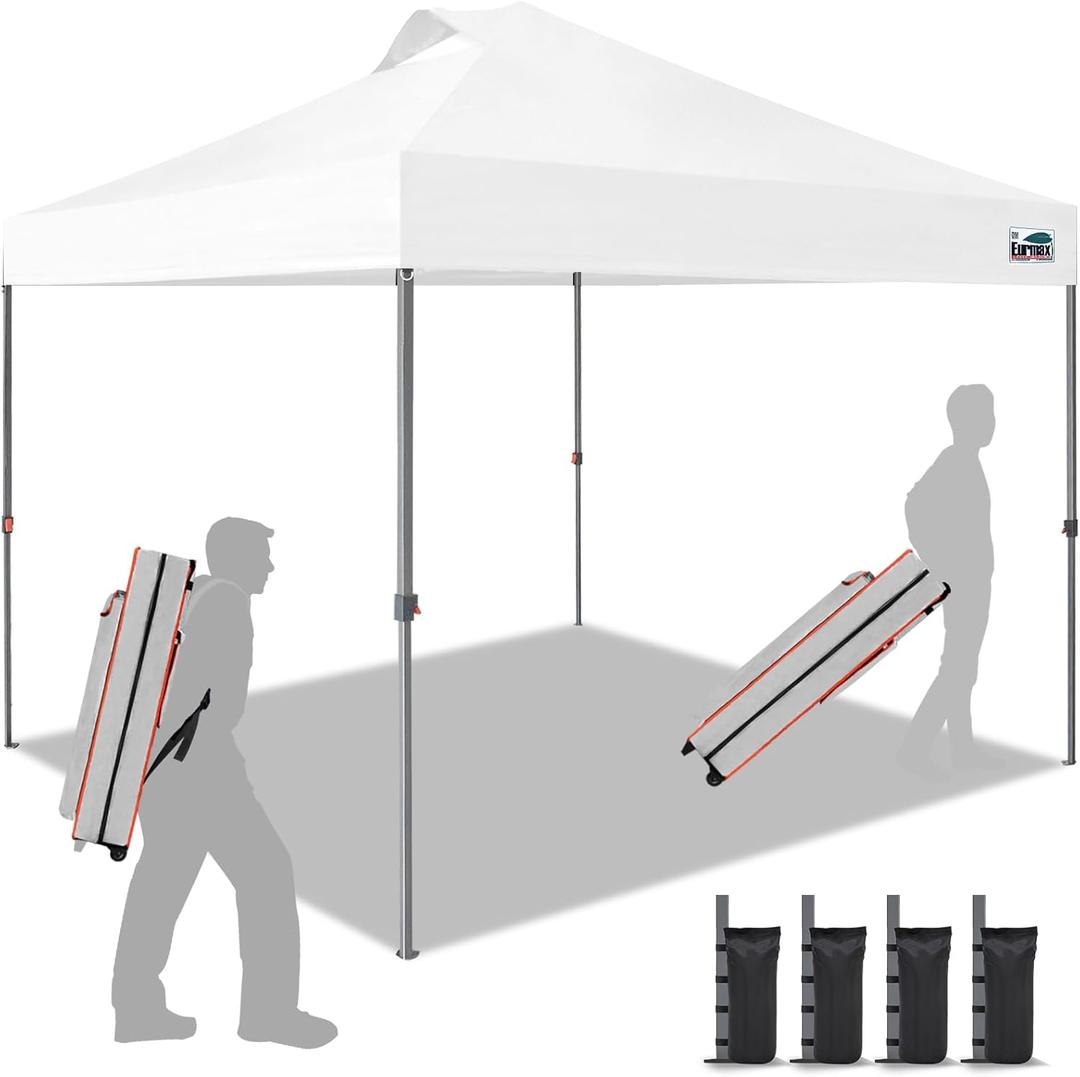 Eurmax USA NOMATTER ONE-Person Open&Close 10x10ft Pop Up Canopy TentPortable Shelter Canopy for Outdoor EventsInstant Canopies, Temporary Sunshade,Bonus 4 Sand Bags(White)