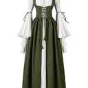 Spooktacular Creations Renaissance Costume Women, Medieval Olive Chemise Ren Faire Dress Irish Overdress, Renaissance Corset with Trumpet Sleeve for Halloween Cosplay Wedding Themed Parties-XL