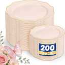 WDF 200PCS Pink Plastic Plates - Pink and Gold Plastic Plates - Include 100 Dinner Plate and 100 Cake Plate for Spring/Wedding/Bridal Shower/Tea party/Mother's Day