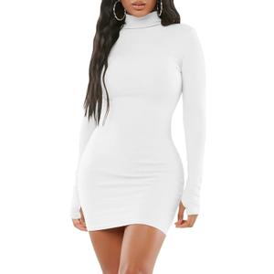 Mizoci Women's Sexy Bodycon Mini Club Dresses Basic Long Sleeve Turtleneck Dress Size S