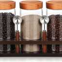 Suclain 3 Pcs Glass Coffee Bean Container 44 oz Airtight Coffee Canister with Shelf and Measuring Spoon Kitchen Food Canister Jar for Sugar Candy (Vintage Style)