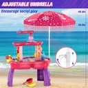 HYES Water Table for Toddlers 3-5, 3-Tier Kids Splash Sand Table Water Toys with Umbrella, Rain Showers Splash Pond for Outdoor Beach Backyard Summer, Activity Sensory Playset for Boys Girls, Red