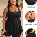 Aqua Eve Women Plus Size Tankini Swimsuit Two Piece Flowy Swimdress Bathing Suits with Shorts (Black, 26W)