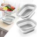 SINGARO 2.8 Gal (10.5L) Collapsible Dish Basin with Drain Basket Colanders, Multiuse Double-Layer Foldable Strainers Sink Tub, Collapsible Wash Basin Pan, Plastic Tubs, Dishpan, Kitchen Sink, Grey