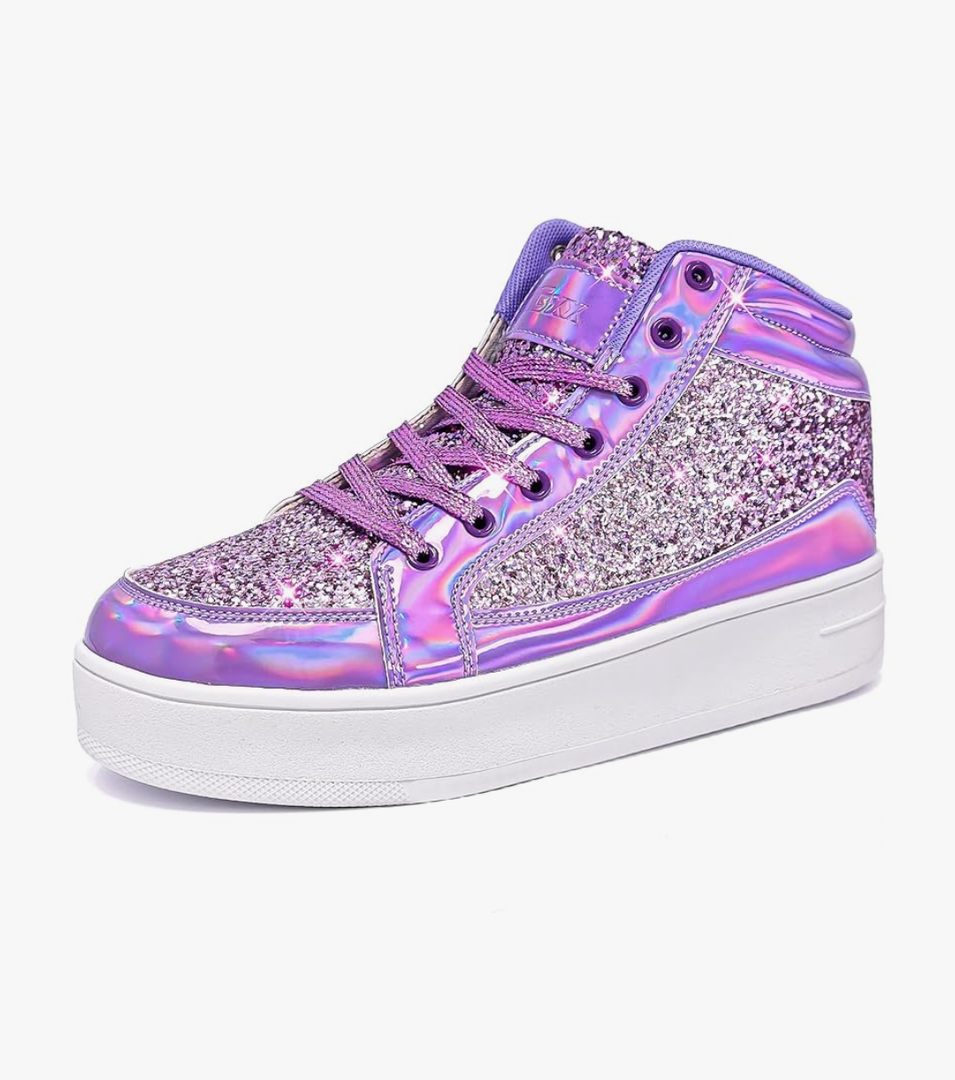 IGxx Womens Platform Glitter Shoes Black High Top Sparkly Sneakers Shiny Fashion Bling Dressy Sequin Metallic Sneakers Disco Wedding Shoes Size 40