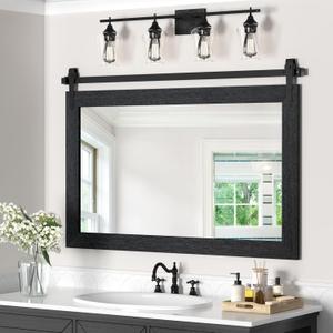 Farmhouse Mirror 42x28 Black Rustic Mirror for Wall Vanity Mirrors Barn Door Style Decor Bathroom Living Room Entryway Bedroom Mirrors