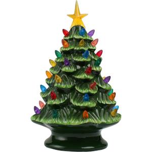 Ceramic Christmas Tree with Lights, Vintage Lighted Christmas Decoration with Star for Tabletop Holiday Decor, Unique Gift for Mom Women Friends