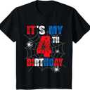 Kids It's My 4th Birthday Spider Theme Party 4 Year Old Boys T-Shirt xs