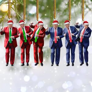 Donald Trump Christmas Ornament 2024 Set of 6 - Trump Ornaments for Christmas Tree, Trump Dancing Ornament, Trump Xmas Gifts for Supporter Trump Pendant Christmas Decorations (Blue+Red)