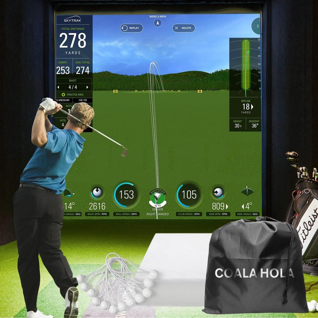Golf Impact Screen with Upgraded Grommet Slings, 3D Air Mash Golf Simulator Impact Screen for Training, Golf Simulators Hitting Mat for Home, Indoor, Outdoor (8.2 ft x 8.2 ft (98'' x 98''))