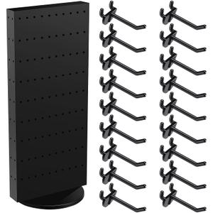 Rotating Display Stand Pegboard Display Rack 10.4'' W 23.6'' H Four Sided Peg Board Display Stands for Selling Vendor Craft Shows Pegboard Organizer Retail Counter Display with 54 Pcs Hooks (Black)