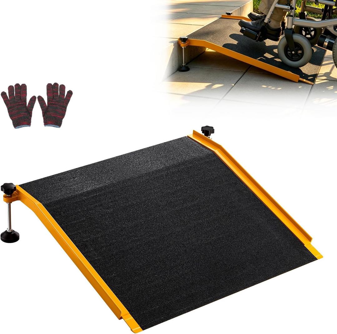 VEVOR Threshold Ramp for Doorways, 26.4 x 31.9 in, Platform Aluminum Wheelchair Ramp with Adjustable Height, Non-Slip Door Threshold Ramps, 400 lbs Load Capacity, for Home Steps, Wheelchairs, Walkers