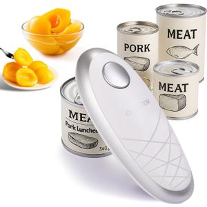 CIRCLE JOY Electric Can Opener, One-Touch Automatic Can Opening with Smooth Edges, Food Safety Handheld Battery-Operated Can Opener for Kitchen and Seniors, Silver