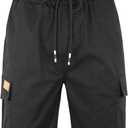 Mens Casual Twill Cargo Shorts Cotton Drawstring Classic Cargo Stretch Short with 6 Pockets (X-Large, Black)