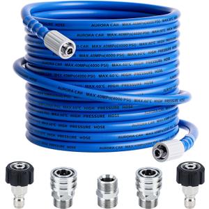 Pressure Washer Hose 50 FT x 1/4"Kink Resistant Power Washer Hose with M22-14mm and 3/8" Quick Connection Kit4000 PSI Replacement Power Washer Hose for Electric & Gas