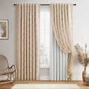 Guken Beige Boho 100% Blackout Double Layer Short Curtains 54 Inches Long for Kitchen 2 Panels with Sheer Overlay Farmhouse Two Layer Back Tab Thermal Insulated Drapes for Small Window Bedroom 52x54