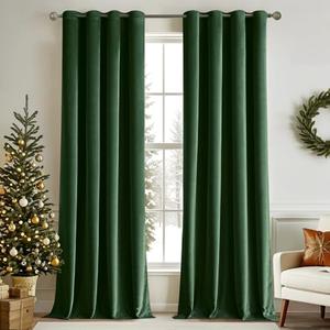 MIULEE Christmas Velvet Curtains Emerald Green Elegant Grommet Thermal Insulated Soundproof Room Darkening Black Out Curtains/Drapes for Classical Living Room Bedroom Decor 52 x 108 Inch Set of 1