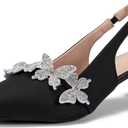 Women's Rhinestone Butterfly Slingback Kitten Heels – Pointed Toe Dress Shoes for Wedding Guest, Cocktail Party, Prom, Evening or Formal Events – Elegant Slip-On Low Heels for Women, 8.5