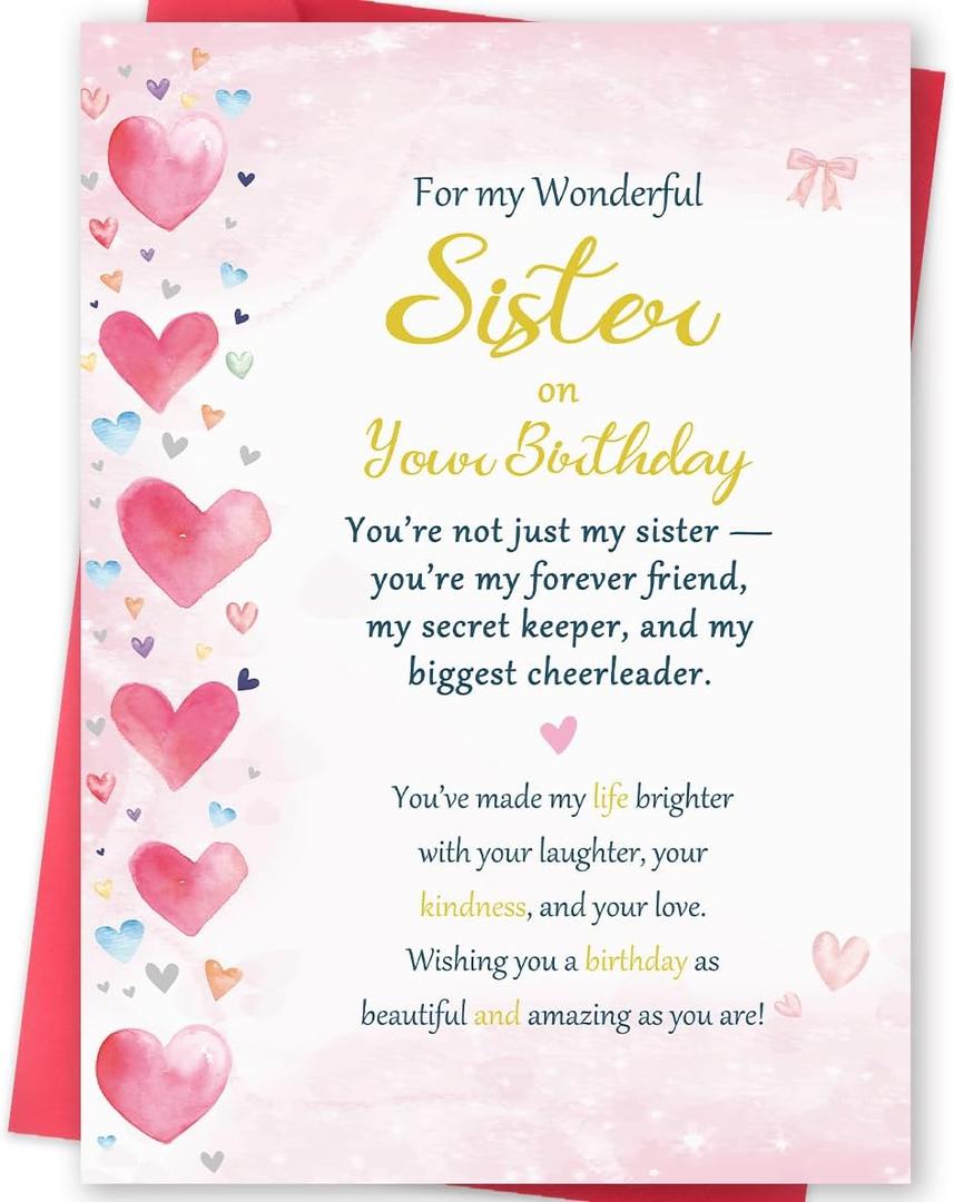 4 x Sister Birthday Card, 5x7 inches