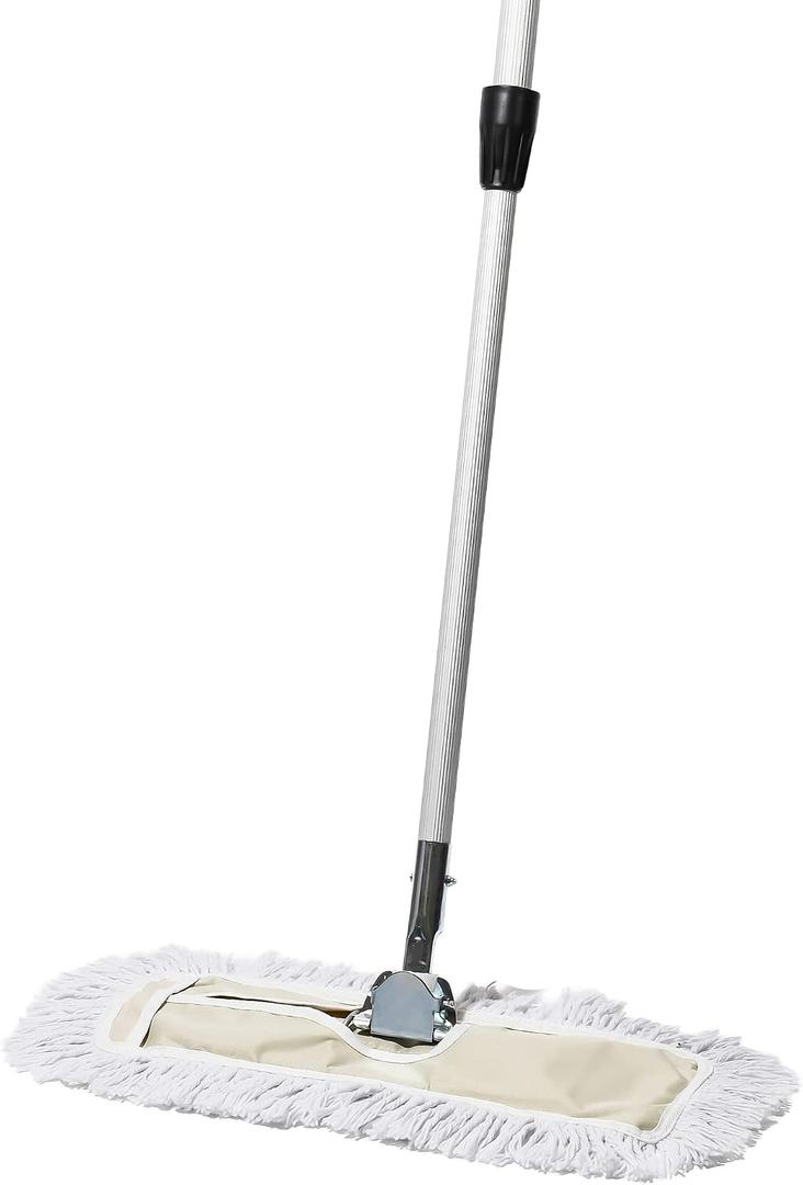 Commercial Dust Mop 18 Inch Floor Sweeper for Hardwood, Reusable Cotton Mop Head, Extendable Handle, Dry Mop for Floor Cleaning & Janitorial Supplies